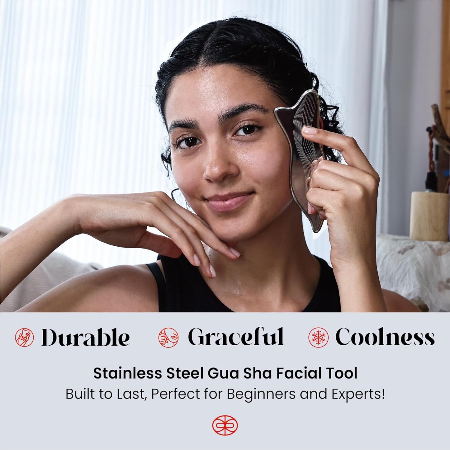 Stainless Steel Gua Sha Facial Tools - Acupressure & Gua Sha for Face Massage, Jawline Sculpting, Puffiness Reduction, Guasha Skin Care Tool with Carry Pouch and Cleaning Cloth