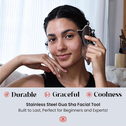 Stainless Steel Gua Sha Facial Tools - Acupressure & Gua Sha for Face Massage, Jawline Sculpting, Puffiness Reduction, Guasha Skin Care Tool with Carry Pouch and Cleaning Cloth